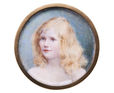 MINIATURE PORTRAIT OF A YOUNG GIRL&nbsp;in a circular brass frame, early 20th century and a miniature portrait of a woman in 