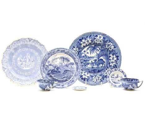 A group of 19th century blue and white transfer printed wares, comprising Masons, Davenport, Goodwins, Spode, side plates, pi