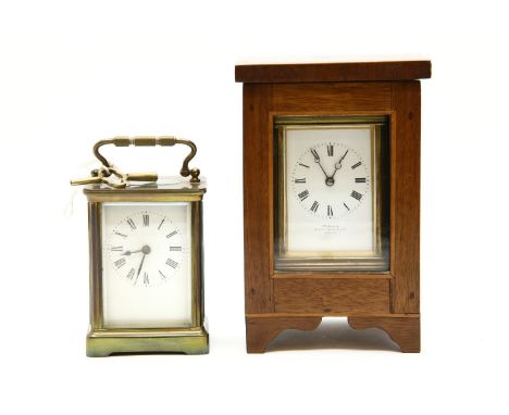An antique English carriage clock, by J.W. Benson, 23 Old Bond Street, London, now in mahogany crossbanded case, working orde