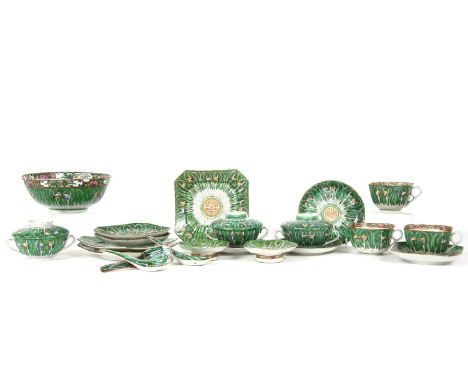 A collection of Chinese porcelain tea service, 20th century, in the cabbage pattern, comprising: three cups and circular sauc