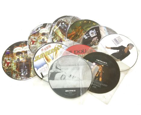 A collection of Michael Jackson 12'' LP picture discs, including Dangerous, History Past, Thriller, together with other examp