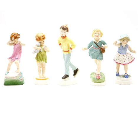 Five Royal Worcester birthday porcelain figures, to include two Wednesdays, Thursday, Friday and Sunday