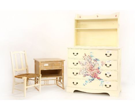 A modern painted bowfront chest, with four drawers, 101cm wide, 53cm deep, 89cm high, and a shelf, 86cm wide, 20cm deep, 66cm