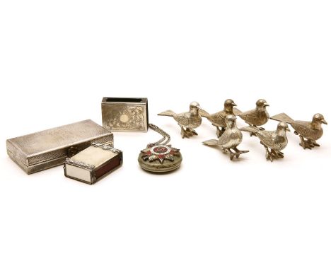 A Russian white metal hunter pocket watch, with applied enamel star to case, together with two vesta cases, a rectangular cas