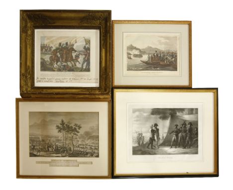 NAPOLEONIC PRINTS: 11 mounted, glazed and framed prints: Allied army crossing the Rhine to invade France, 1813; Portrait of N