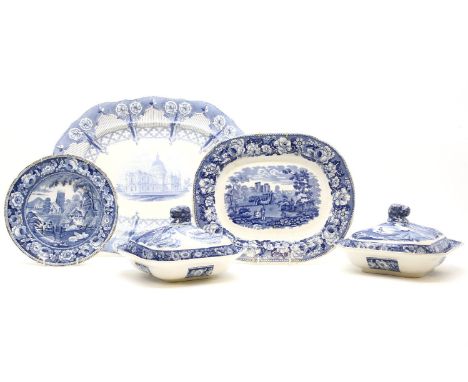 A group of 19th century blue and white transfer printed wares, comprising Charles Meigh, J Heath, J&amp;R Riley, Spode, to in