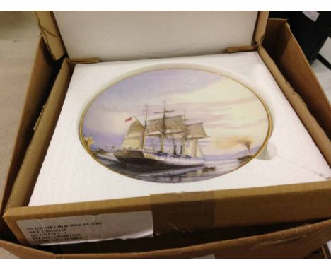 Box of Misc items to include: a wooden box & puzzle, a crystal bowl, pair of ruby wedding champagne flutes & 2 collectors pla