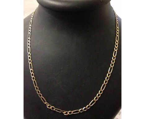 Decorative 9ct gold flat link necklace chain measuring 22 inches. Total weight approx 10.5g.