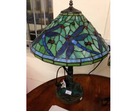 Green dragonfly Tiffany style lamp.