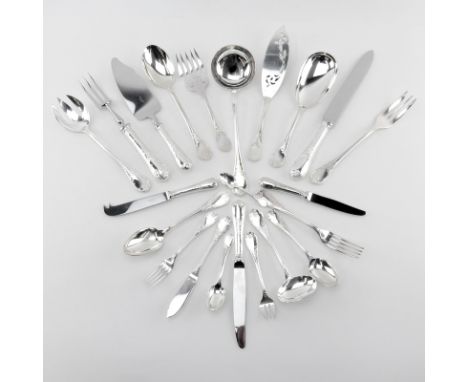 Hundred Fifty-Seven (157) Piece Christofle Paris "Marly" Silver Plated Flatware in Original Chest. Includes: 12 table spoons,