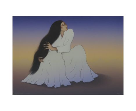 Rudolph Carl Gorman, American (1932-2005) Color lithograph "Seated Woman With Long Hair". Signed, dated 1986 and numbered 26/