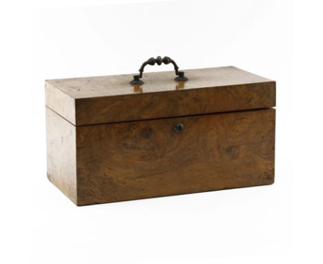 19th Century Bramahs London Burlwood Tea Caddy. Stamped on the locking mechanism, felt on underside. Some wear to wood, scrat