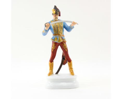 Herend Hadik Hussar Soldier Porcelain Figurine #5526. Artist signed K. Stroblzs, stamped on underside. Good condition. Measur