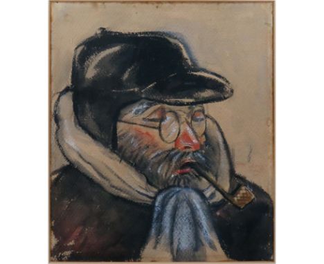 20th Century American School Watercolor on Artist Paper Signed Illegibly. Depicts a portrait of distinguished man with a smok