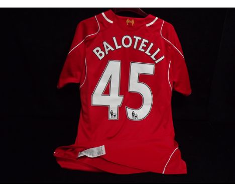 Liverpool Football Club - Mario Balotelli No. 45. 2014-2015 Player Home Shirt. Warrior / Standard Chartered / Barclays Premie
