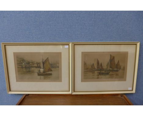 A pair of Henry G. Walker etchings, fishing scenes, a John Sibson limited edition print, etc. 