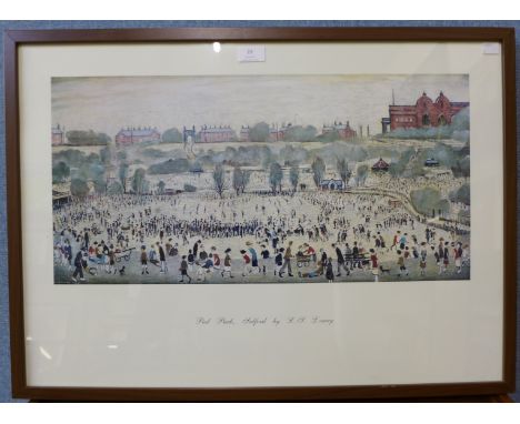 A L.S. Lowry print, Peel Park, Salford, 29 x 59cms, framed 
