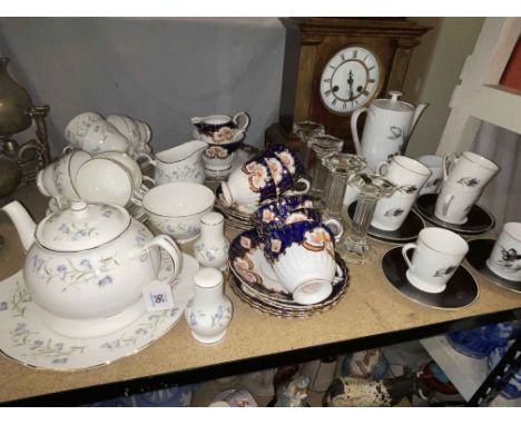 Victorian mantel clock, Winterling tea set, etc.