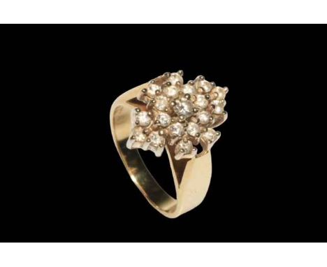 Diamond 19 stone 14k gold ring, size L/M.