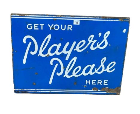 Double sided enamel 'Players' cigarette sign, 61cm by 46cm.