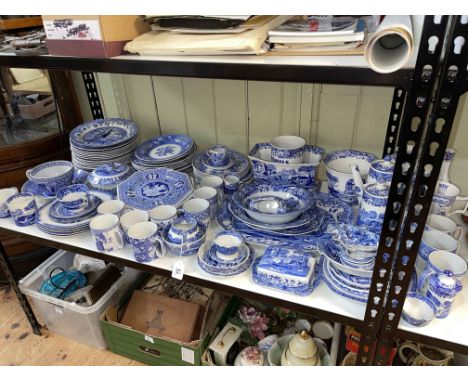 Collection of blue and white Spode Italian and Copeland Spode porcelain including teapots and dinner plates, approximately 10