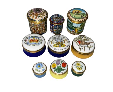 Nine Halcyon Days enamel boxes including Winnie the Pooh.