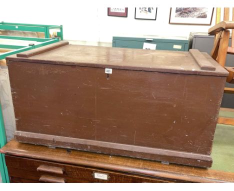 Painted pine trunk and tool box and tools.