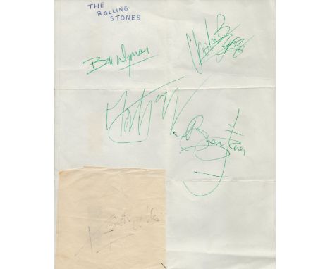 Rolling Stones multi signed 10x8 inch page includes Mick Jagger, Charlie Watts, Bill Wyman, Brian Jones and Keith Richards. G