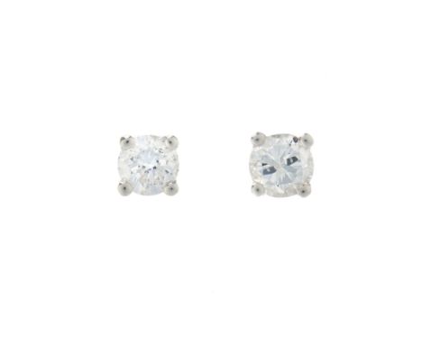 A pair of brilliant-cut diamond single-stone stud earrings, with two reports from IGI, stating 0.34ct, F colour, P1 clarity a