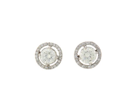 A pair of 18ct gold brilliant-cut diamond stud earrings, with similarly-cut diamond halo, estimated total diamond weight 1.20