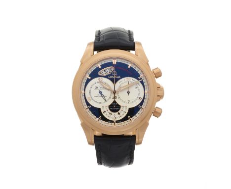 Omega, an 18ct rose gold De Ville Co-Axial Chronoscope chronograph wrist watch, exhibition case back, reference 4656.50.31, s