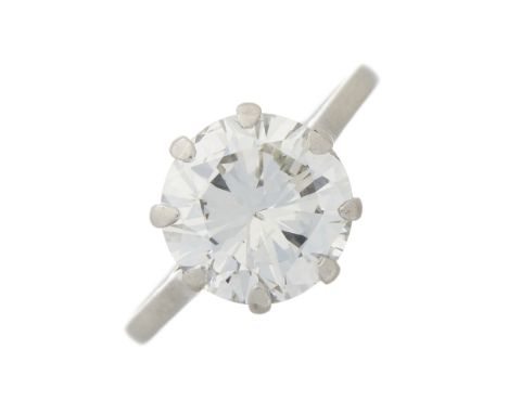 An impressive mid 20th century platinum, brilliant-cut diamond single-stone ring, diamond estimated weight 4ct, I-J colour, S