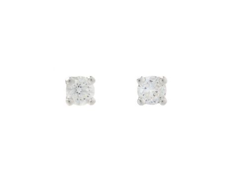 A pair of brilliant-cut diamond single-stone stud earrings, estimated total diamond weight 0.30ct, I-J colour, SI clarity, po