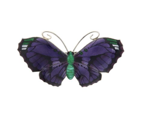 John Atkins & Sons, an early 20th century silver and polychrome enamel butterfly brooch, maker's marks for John Atkins & Sons