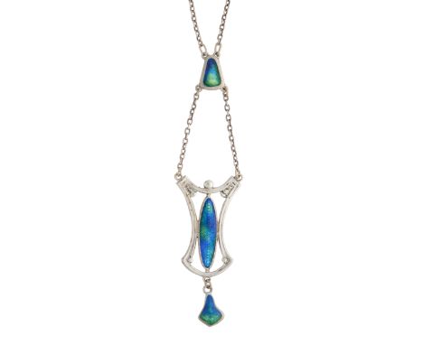 Charles Horner, an Art Nouveau silver and polychrome enamel pendant, suspended from an integral chain, maker's marks for Char