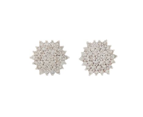 A pair of 18ct gold brilliant-cut diamond cluster stud earrings, estimated total diamond weight 1.50ct, J-K colour, SI clarit