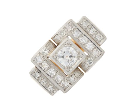 A 1940s 18ct gold circular-cut diamond dress ring, with scrolling openwork gallery and tapered band, estimated total diamond 