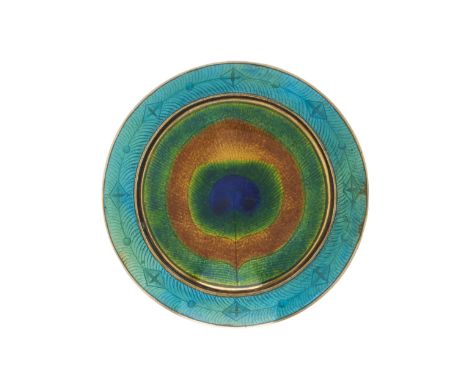 Child & Child, an Art Nouveau silver gilt, polychrome enamel brooch, painted to depict a peacock feather eye, maker's marks f