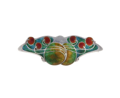 Archibald Knox for Liberty & Co., an Arts & Crafts silver and polychrome enamel brooch, with 9ct gold pin, maker's marks for 