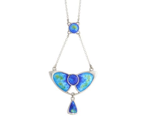 Charles Horner, an Art Nouveau silver and polychrome enamel necklace, suspended from a later, integral chain, maker's marks f