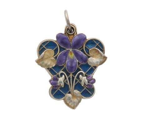 Meyle & Meyer, a Jugendstil silver, polychrome enamel and blue plique-a-jour enamel mirror locket pendant, of floral design, 