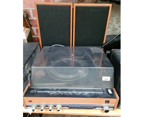 An HMV record player system with a pair of speakers  
