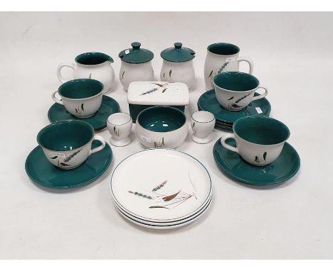 Denby pottery part tea service, printed marks, printed and painted with grasses, six Royal Worcester bone china coffee cups p