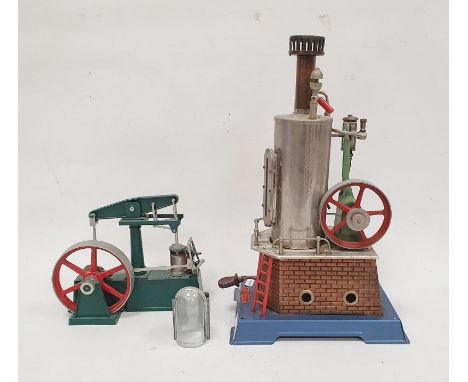 German tinplate and metal model stationary steam engine, 34cm high and an Airfix plastic model beam engine&nbsp;(2)&nbsp;