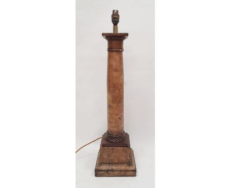 Tall marble effect classical column pattern table lamp on stepped square base, 58cm high