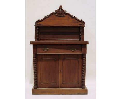 Late 19th/early 20th century mahogany chiffioniere, the galleried back with shelf supported by barleytwist, on rectangular ba