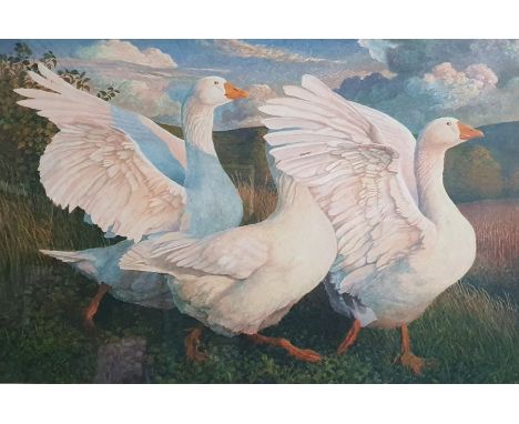 James Lynch (b.1956)Watercolour and gouache drawing"Gaggle of Geese", signed lower right and dated '93, purchased at Maas Gal