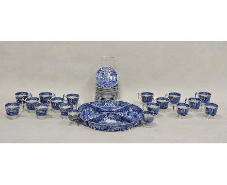 Copeland Spode pottery 'Italian' pattern part breakfast service, early 20th century printed blue marks, comprising two eggcup