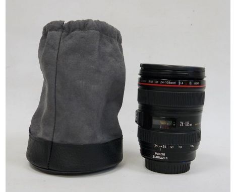 Canon Ultrasonic zoom lens EF  24-105mm 1:4 L  IS  USM in cloth bagCondition ReportSome dust and smudges to lens, no cracks. 