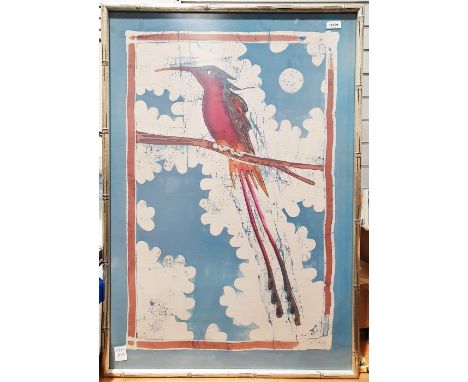BatikStudy of a bird together with a Modern Japanese watercolour on ricepaper, signed top left  and other framed pictures and
